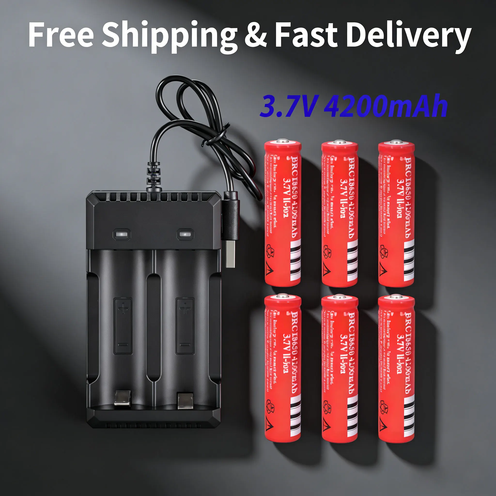 

18650 3.7V Lithium Rechargeable Battery 100% Original & USB Charger for LED Lantern, Flashlight