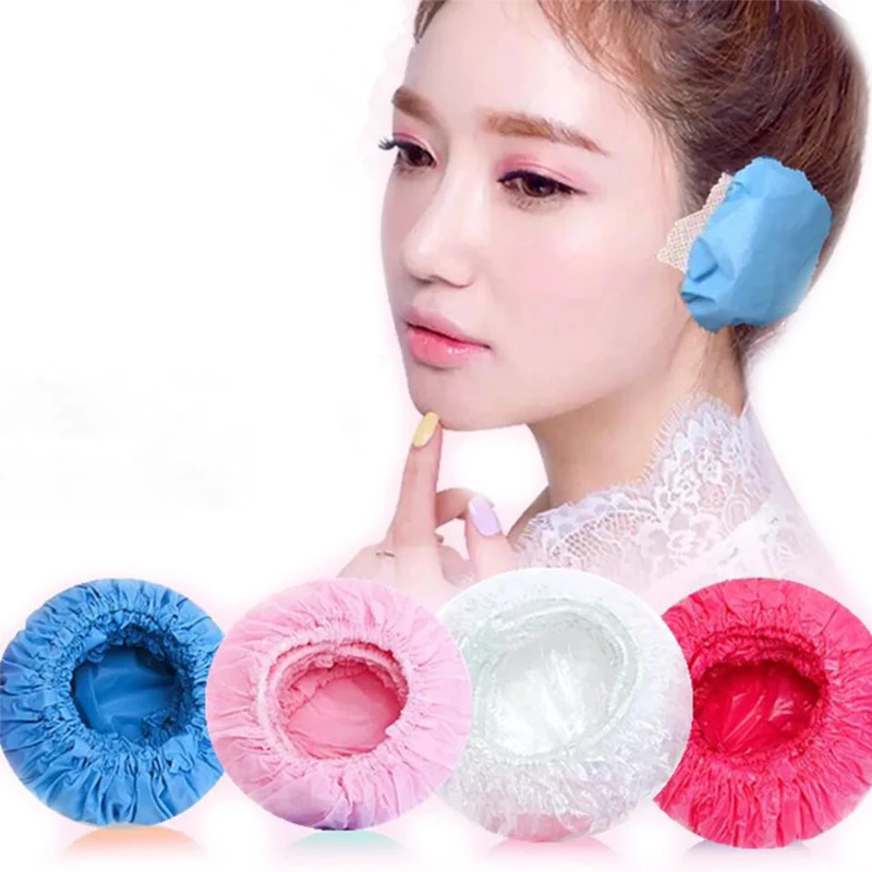 

100 Pieces Colorful Clear Disposable Ear Protectors Waterproof Plastic Ear Covers for Hair Dye Shower Bathing