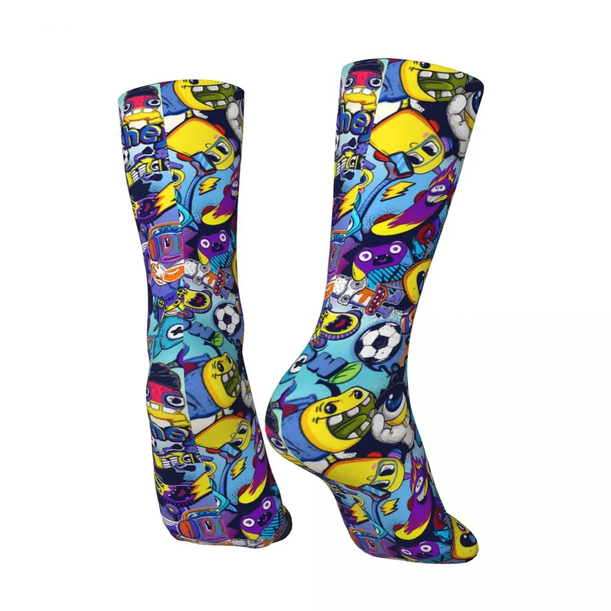 Calcetines de compresión de estilo callejero para hombre, calcetín sin costuras con diseño de arte de grafiti Harajuku Vintage de Comics y monstruos, novedad