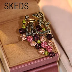 SKEDS Luxury Flower Colorful Crystal Brooch Pin For Women Girls Elegant Shining Boutique Badges Office Coat Clothing Corsages