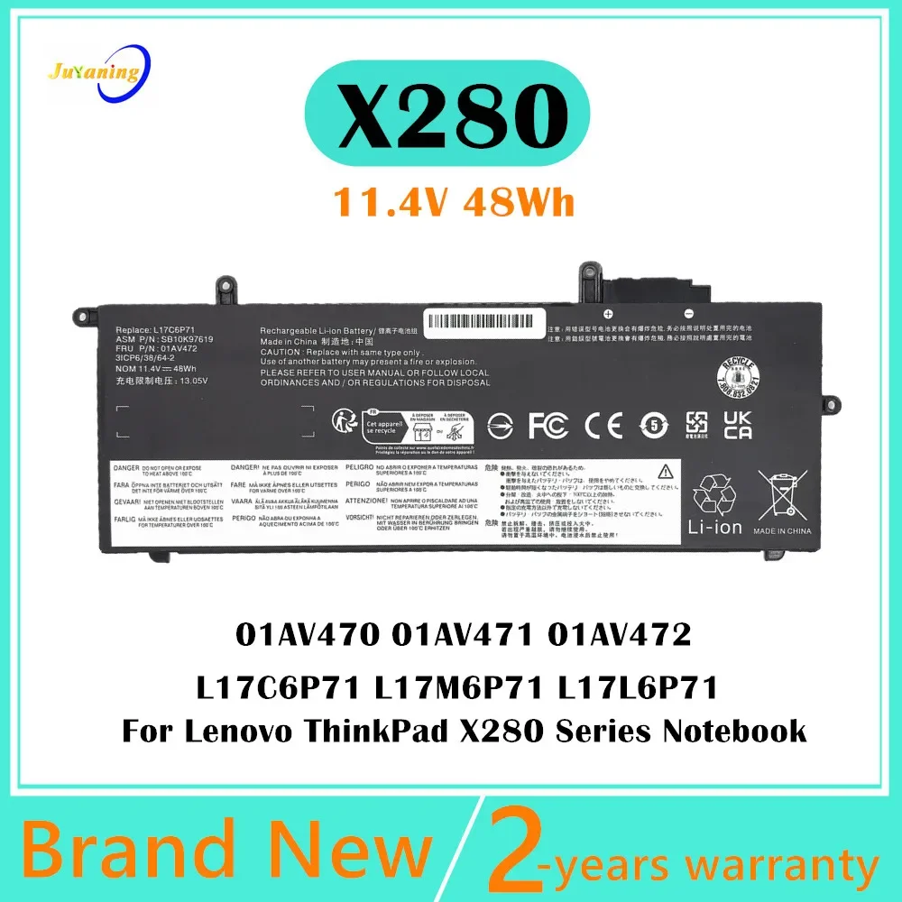 

11.4V 48Wh Laptop battery For Lenovo ThinkPad X280 Series Notebook L17C6P71 L17M6P71 L17L6P71 01AV470 01AV471 01AV472 SB10T83165
