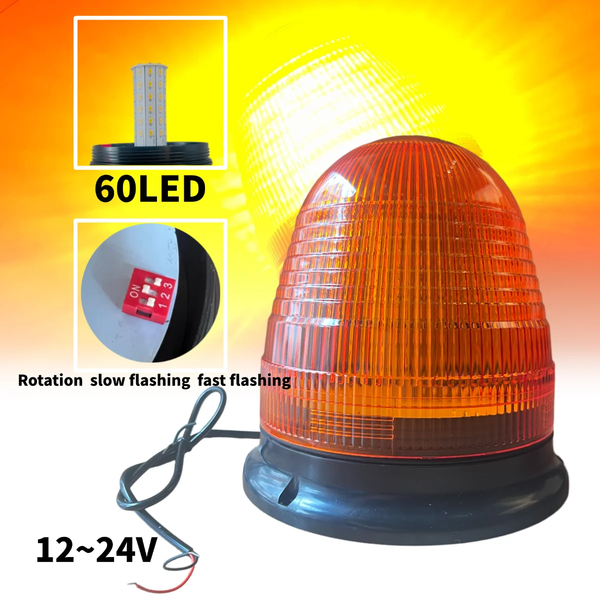 Amber 60 LED Tractor Forklift Flashing Warning Agricultural Machinery Light Strobe Lights Beacon Truck Car Signal Lamp 12-24V