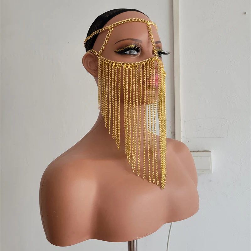 Frauen Bauchtanz 2025, neue Ankunft, Gesichtsmaske, Y2K-Zubehör, glänzende Metallquaste, elegante Party, Festival, Club, Halloween, Großhandel – Detail 4