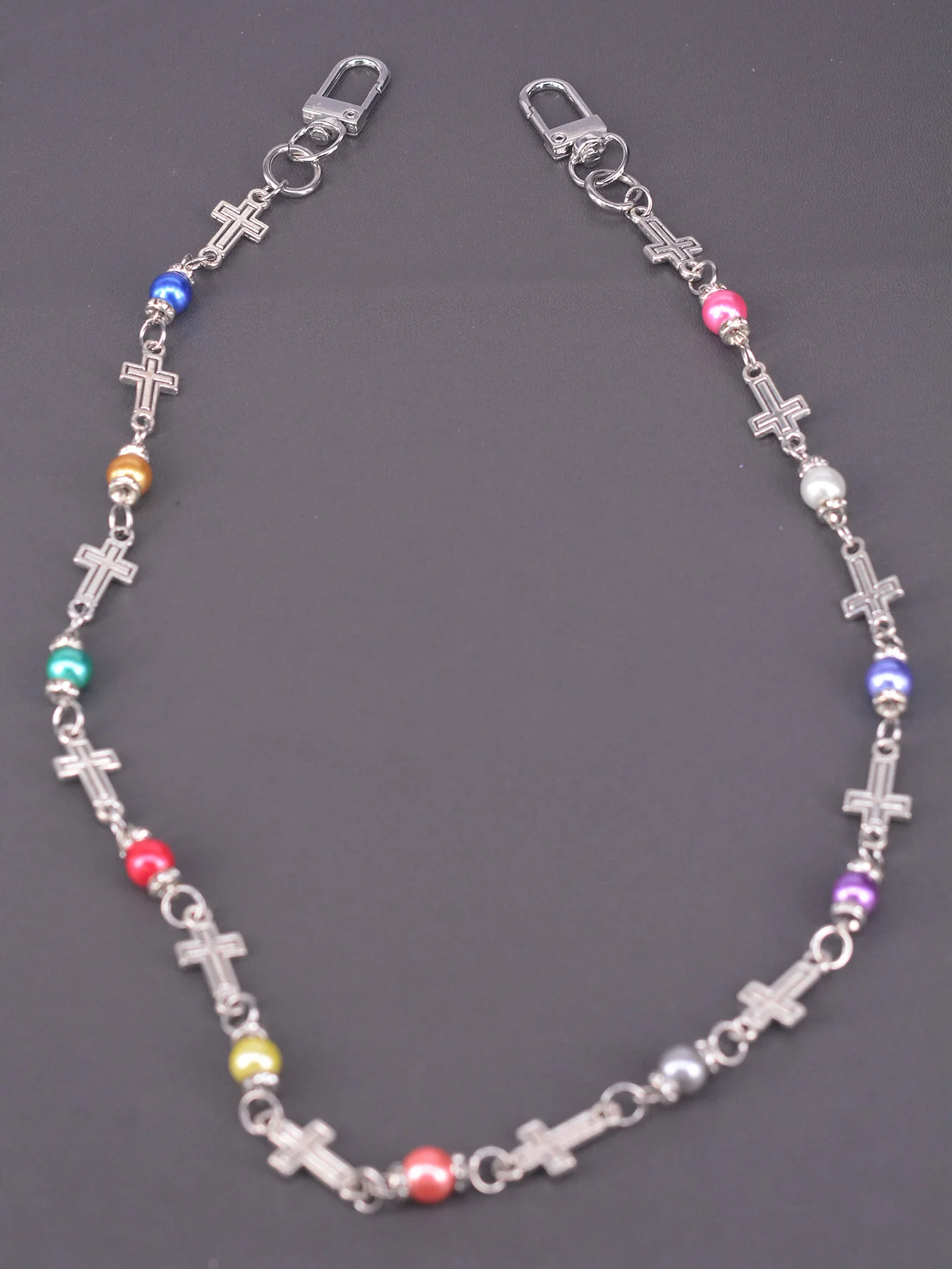 24 Inch Designer Rhinestone Glass Pearl Beaded Chain with Cross Link Swivel Hook for Bag Decor Phone Jeans Waist EDC Keychain