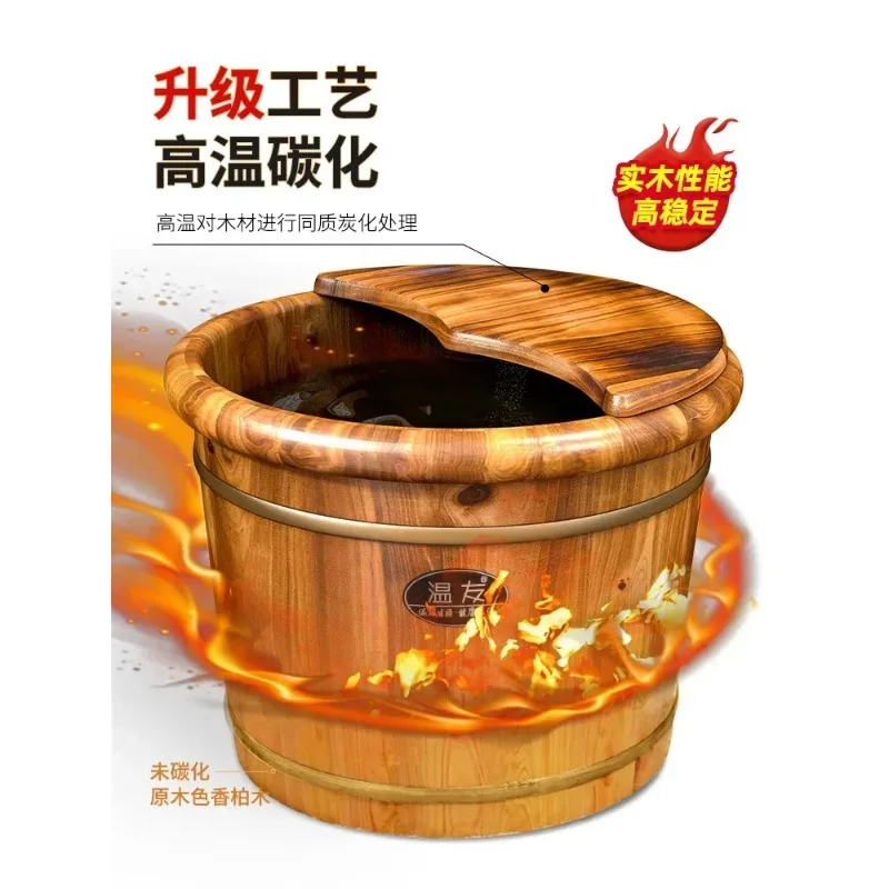 

Бытовое ведро для мытья ног из цельного дерева, ведро для ванны над икрыми ногами, изолированная деревянная ванна для ног, портативный спа-салон для ног