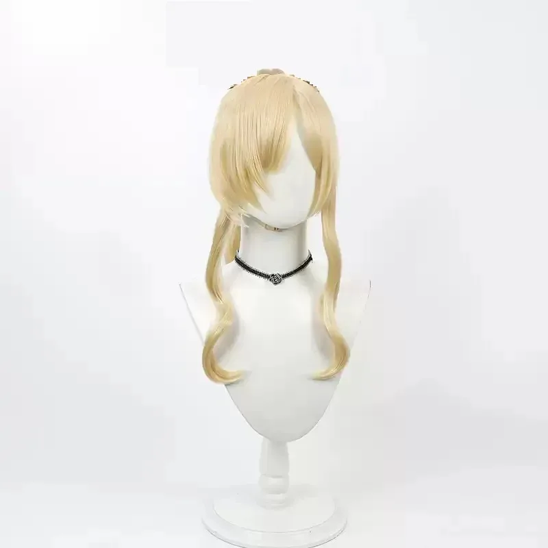 Peluca de Cosplay de archivo azul Ogata Kanna con orejas, cola de caballo rubia de 60cm, pelo sintético resistente al calor, fiesta de rol de Halloween