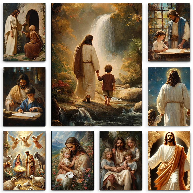 The Journey Home Jesus children Portrait Posters Print Canvas Painting Retro Christ Faith Art Wall Pictures Home Religion Dec