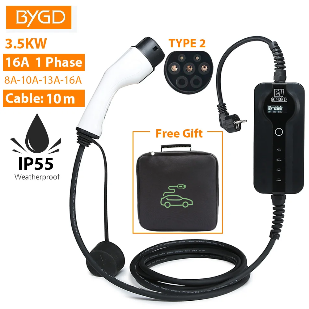 

BYGD Electric Car Battery Charger J1772 GBT Charger 8A 16A Adjustable Electric Car Charger 3.5KW EV Charger Type 2 Fast Charger
