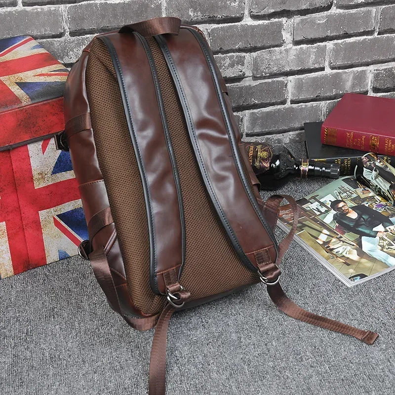 Fashion Leather Men Antitheft Travel Backpack Business Male 15.6