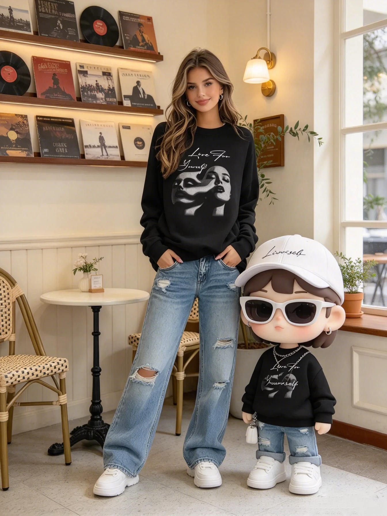 Women's Long Sleeved Sweatshirt Casual round Neck Print Top Comfortable Portrait Letter Design