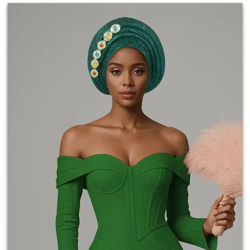 New African Headties Nigeria Wedding Auto Gele Female Head Wraps Women's Turban Cap Party Headpiece Headwear Hat Muslim Hijab
