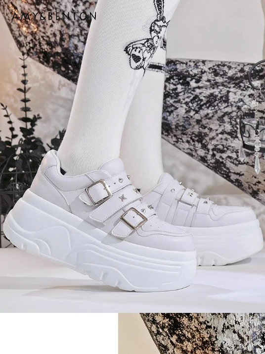 

Punk Thick-Soled Shoes Gothic Subculture Lolita Shoes Velcro High Heel Shoes Preppy Style Sweet Y2K Versatile Platform Sneakers