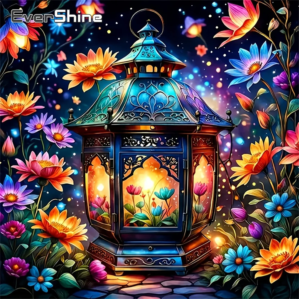 Evershine DIY Diamant-Mosaik Landschaft Vollbohr-Malerei Lotus-Bild Strass-Stickerei Laterne Handgemachtes Geschenk