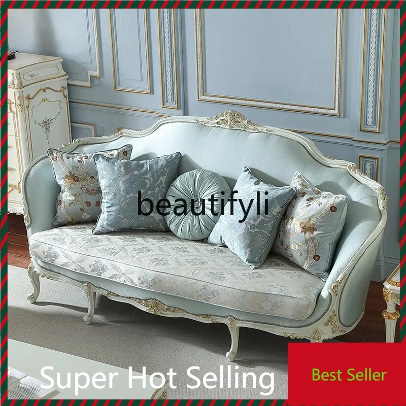 

G80 French court fabric sofa combination beech gold-painted light luxury European simplicity