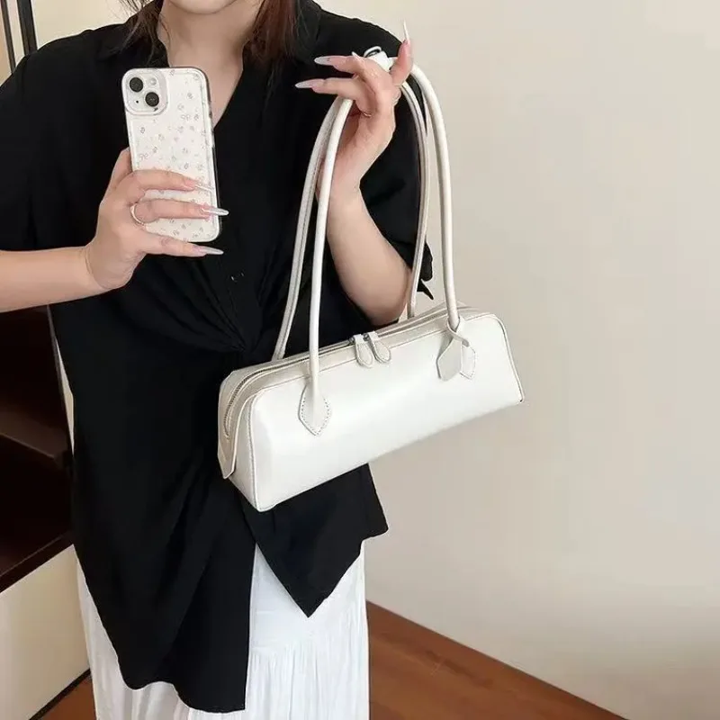 Vintage Lange Schultertasche für Damen, Luxuriöse Rindsleder-Handtasche, Damen-Umhängetasche für Pendlerinnen und Einkäufe – Detail 5