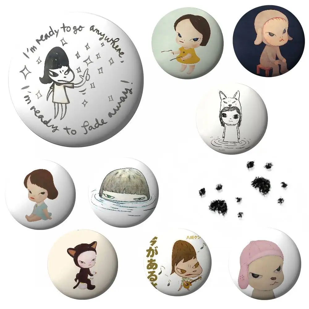 Cute Y-yoshitomo-nara-A Minimalist Exquisite Tinplate Brooches: Sleek Badge Lapel Pins For Bag Accessories