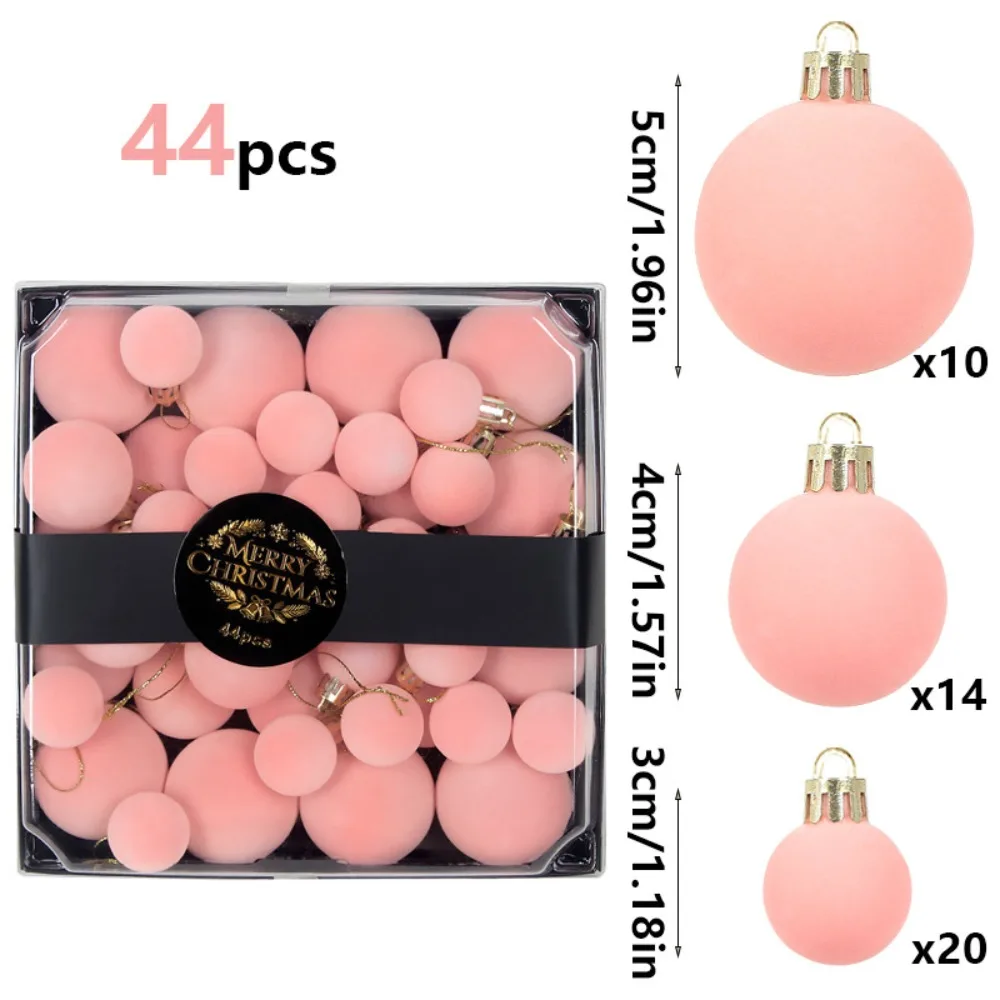 44PCS Flocking Material Christmas Ball Ornaments Mini Size Soft Fluffy Flocking Velvet Ball Creative Shape Elegant Design