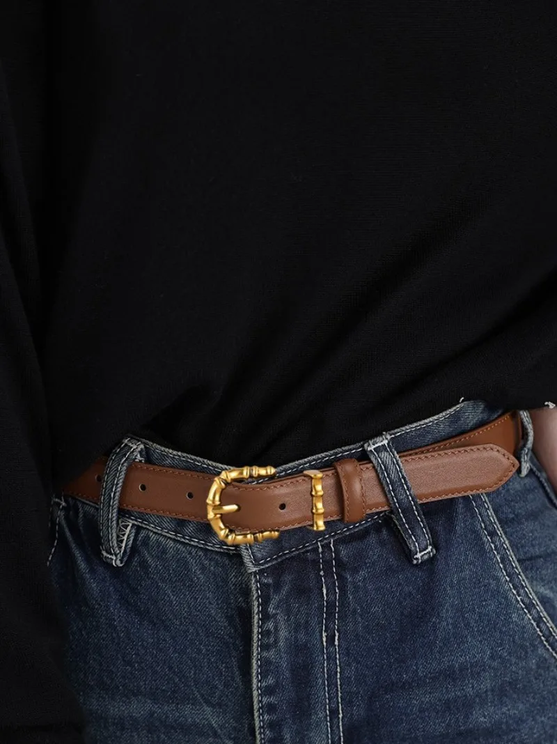Vintage-Design, Damen-Gürtel aus echtem Rindsleder, Nadelschnalle, einfarbig, vielseitig, weiblich, modisch, lässig, Gürtel für Jeans – Detail 4