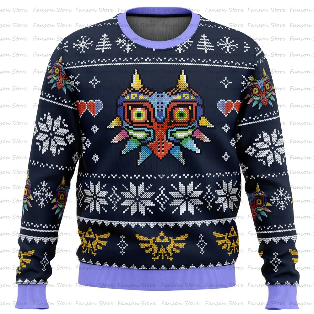 2025 Autumn and Winter New Fashion Street Sports Tops Christmas Majora Mask Seamless Pattern Zelda Ugly Christmas Sweater Men Wo