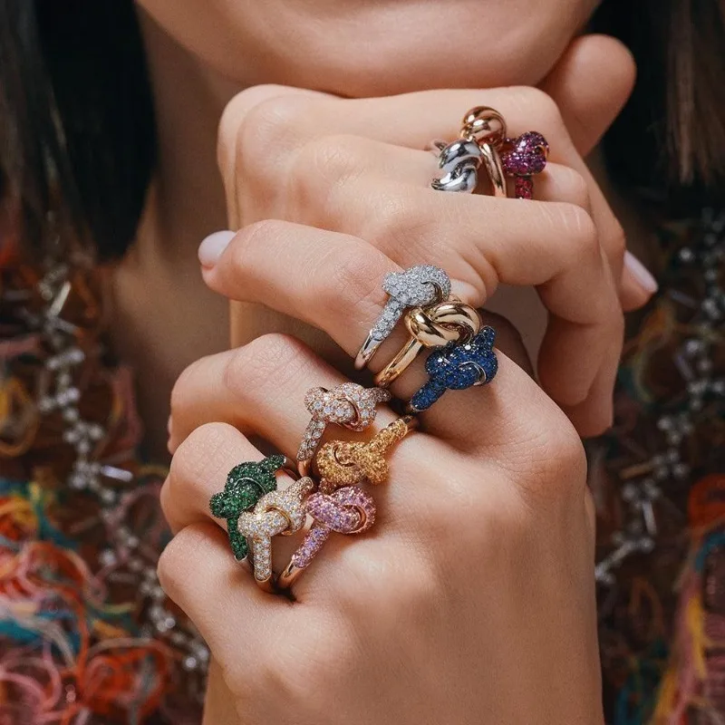 Multicolor Zircon Knot Ring Multicolor Cubic Zirconia Knot Ring Stackable Ring For Women Luxury High Jewelry Style