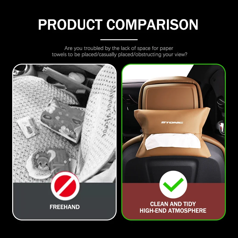 Car Seat Back Tissue Box LeatherHanging Paper Storage Bag For KIA Stonic Sorento Cerato Sedona Forte Stinger - view 4
