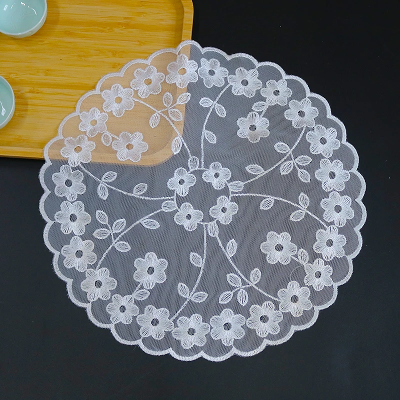 NEW Round mesh flower Embroidery table cloth cover wedding Party tablecloth kitchen Christmas Table decoration and accessories