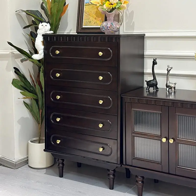 

French pure solid wood chest, porch 69 bucket cabinet, side cabinet with drawers large capacity, retro simple American medieval