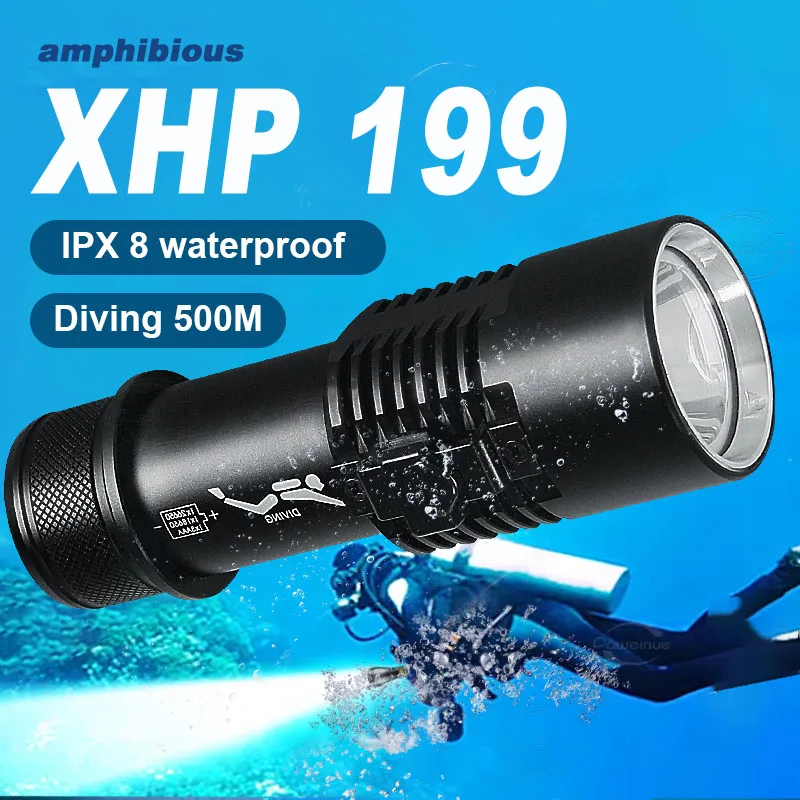 12000LM XHP199 LED Diving Flashlight Underwater Scuba Diving Torch IPX8 Waterproof Professional Powerful Diving Lantern 26650