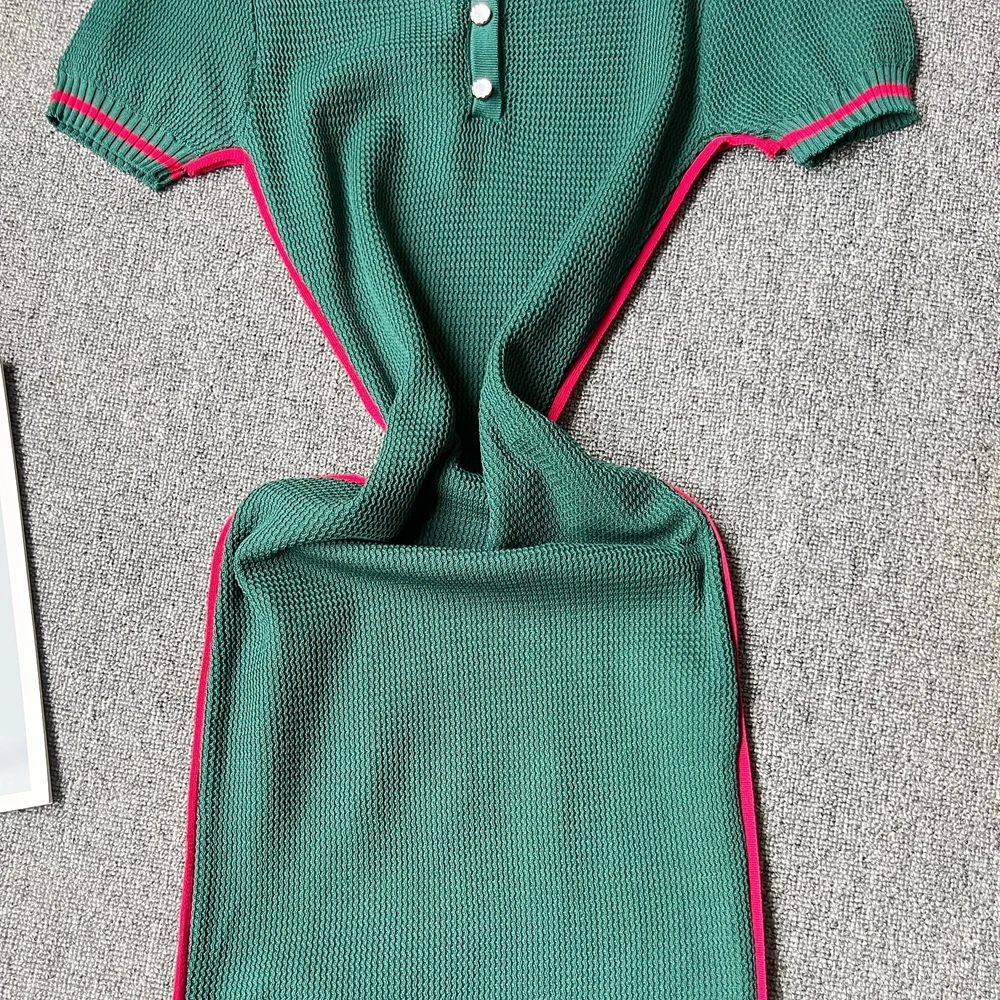 YuooMuoo Brand Fashion Vintage Patchwork Lines Knitted Maxi Dress 2025 Summer Casual All Match Long Shirt Dress Chic Party Robes