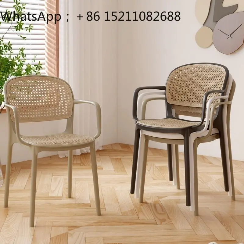 LLY plastic chair backrest thickened household stackable armrest dining chair rattan outdoor food stall dining table stool