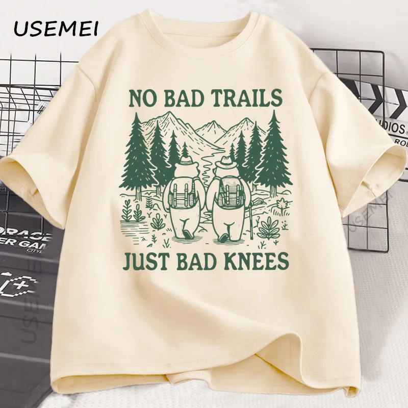 No Bad Trails Just Bad Knees T Shirt Funny Hiking T-Shirt Nature Lover Tee Family Camping Vacation Tshirt Adventure Tees