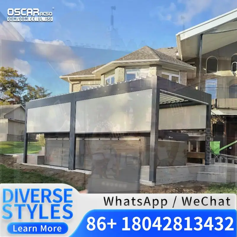 Gazebo Motorizado Impermeable de Aluminio con Techo de Lamas para Jardín, Patio Trasero, Pérgola, en Tamaños 3x3, 3x4, 3x6, 4x3, 4x4, 4x6, 6x4M