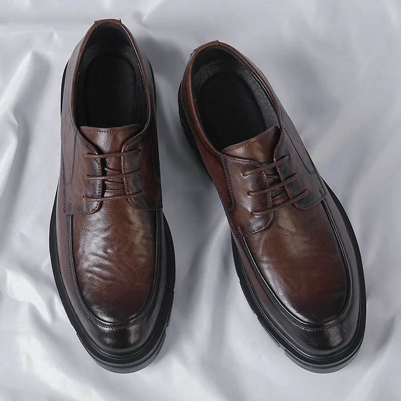 Zapatos de tacón de 5 8 10 Cm para hombre, zapatos de vestir de cuero de vaca informales a la moda, zapatos de boda con plataforma transpirables británicos para novio