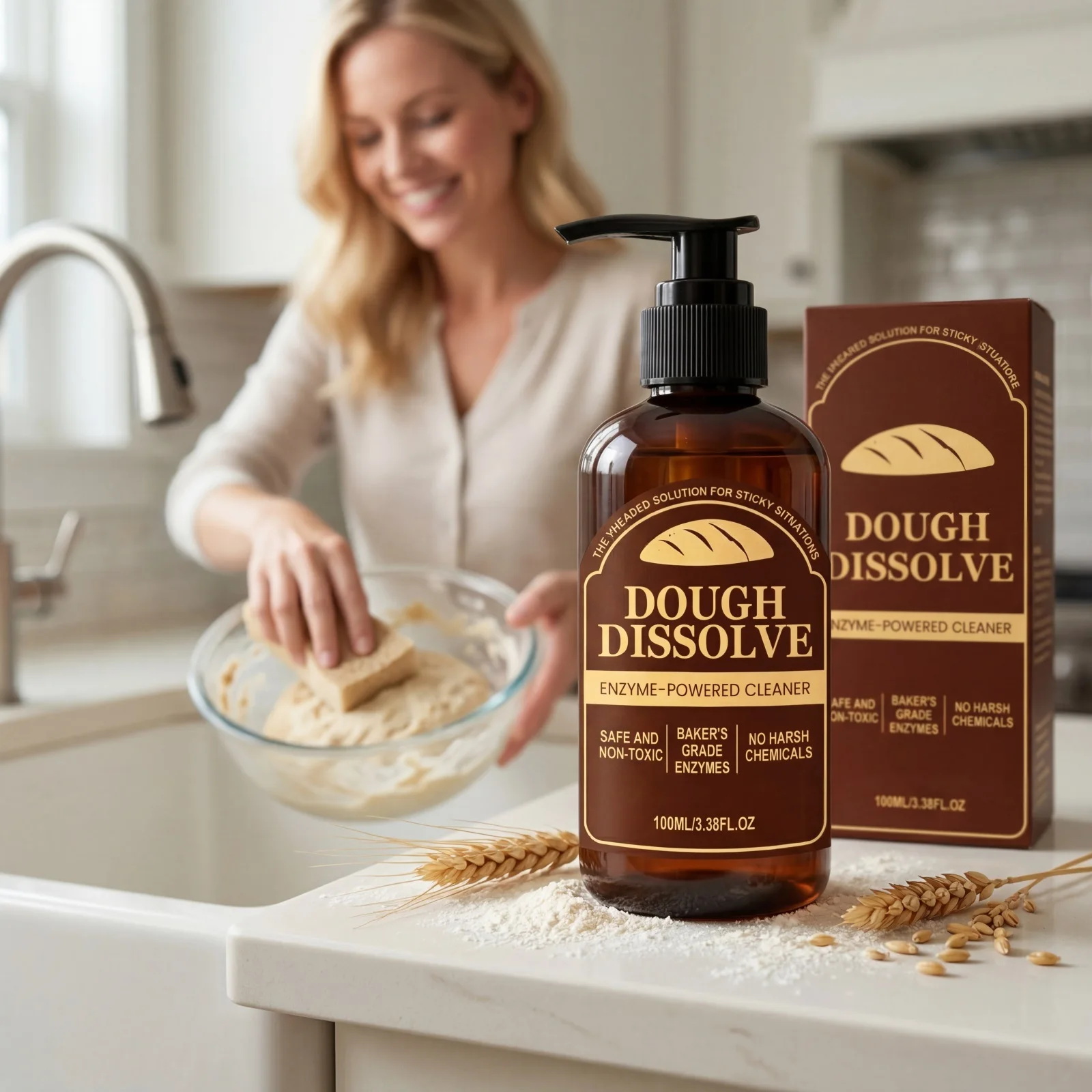 Dough Disslove Cleaner for Baking Pans and Utensils Dissolves Stubborn Flour Residue Fast Easy Wash off Enzyme Kitchen Cleaner