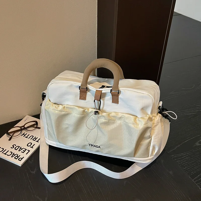 Large Capacity Canvas Shoulder Crossbody Bag New Casual Nylon Striped Travel Luggage Bag Dry Wet Separation Swimming Fitness Bag