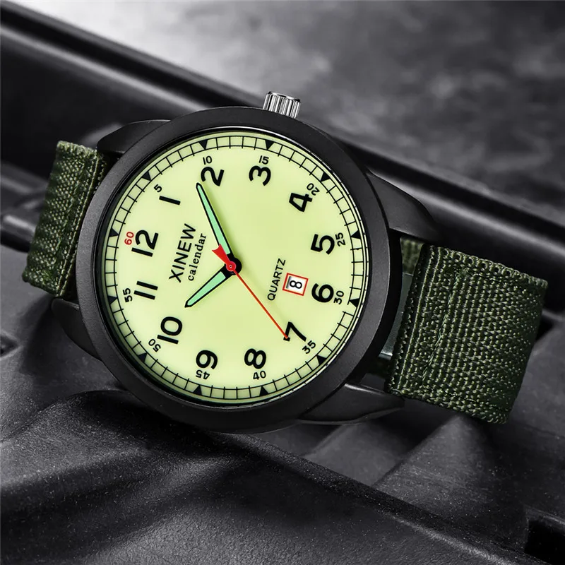 Original XINEW Brand Men Watches Students Fashion Nylon Band Sports Simple Date Quartz Watch Black Montre Homme Reloj Hombre
