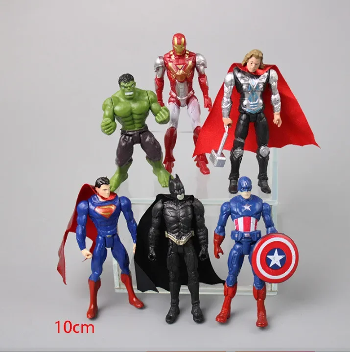 

[Funny] 6pcs/lot Disney Marvel hero Iron Man Hulk Thor Action figure toys statue collection model home decoration kids best gift
