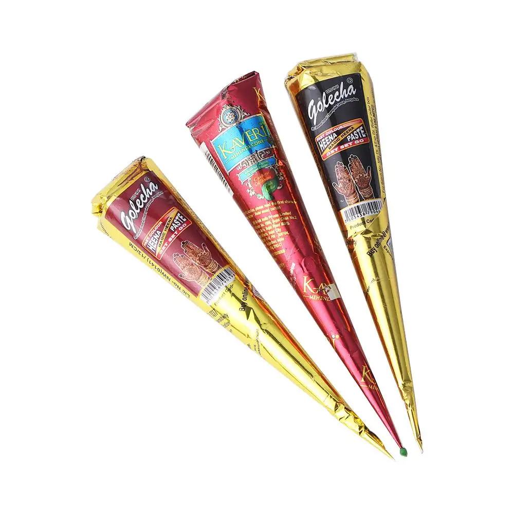 3 colors Natural Herbal Henna Cones Temporary Tattoo Body Art Paint Mehandi Ink