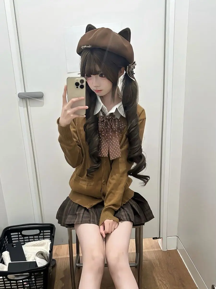 

plus Size Lazy Sle Japanese School orm Knitted Cardigan Long Sve Layering Tee Piece Set for Women Winter Faion