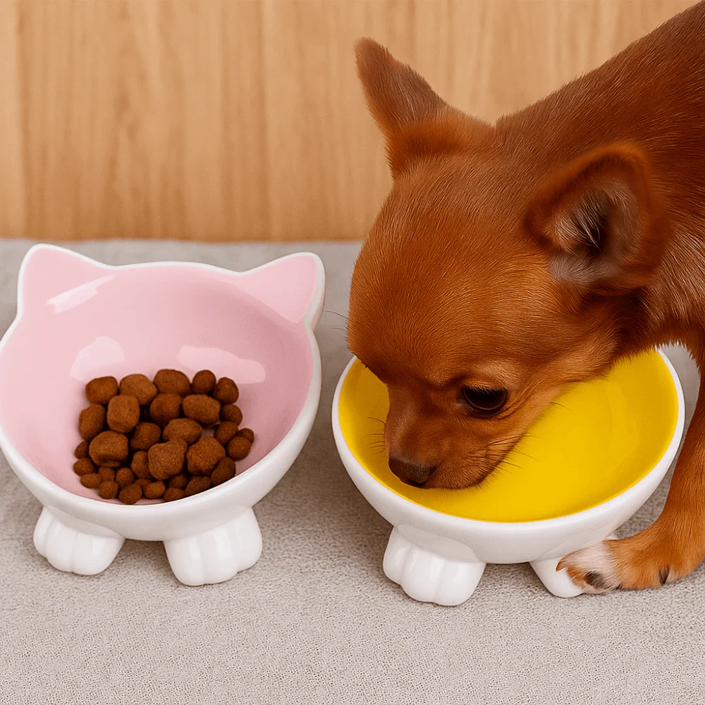 

Cute Cat Ceramic Bowl Non-slip Slanted Mouth Dog Food Feeding Basin Prevent Tipping Large Capacity Pet Drinking Feeder