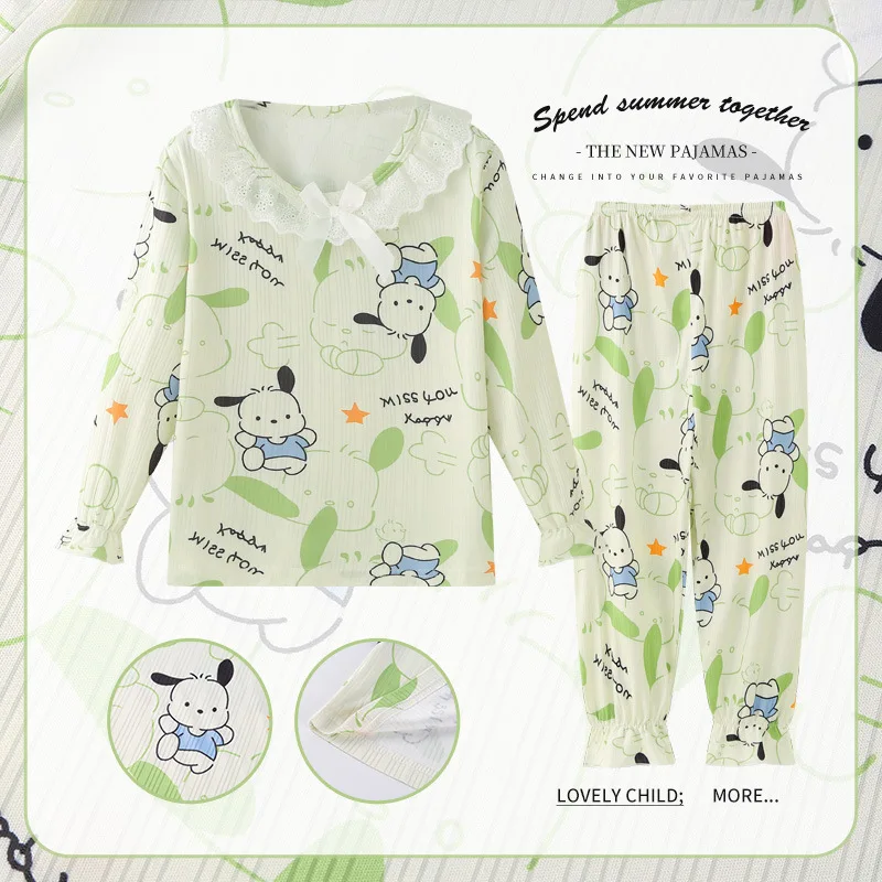 Sanrio Baby Hello Kitty Pajamas Set Cinnamoroll Girl Clothes Pants Tops Children Sleepwear Home Bluey Loungewear Night Shirts