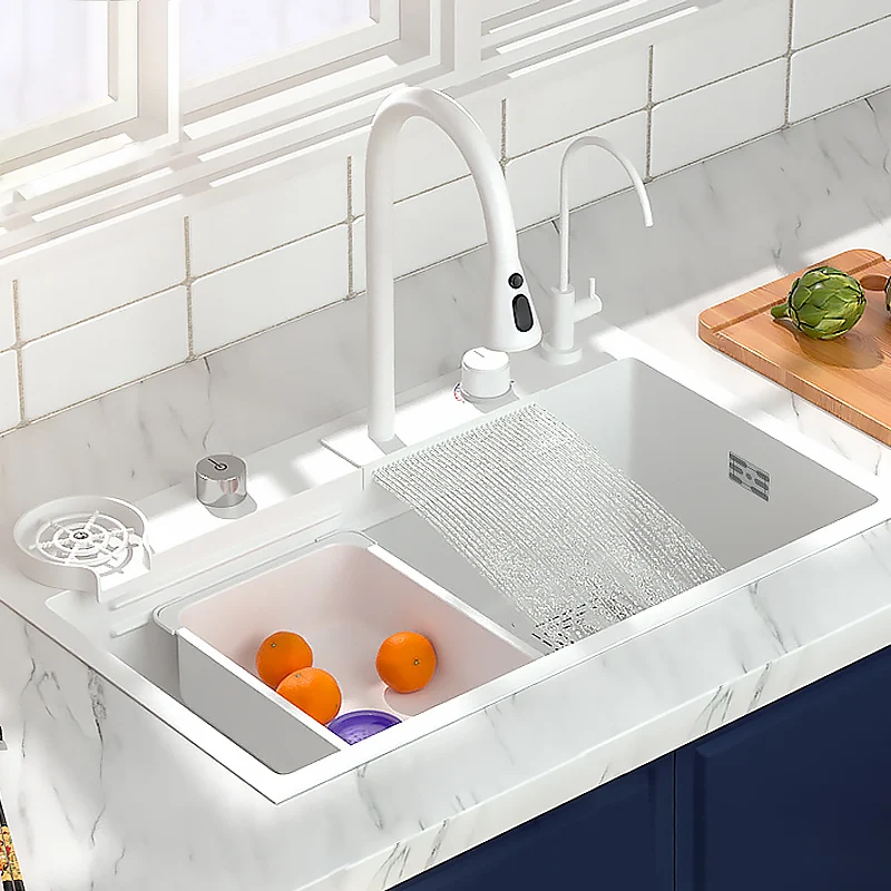 Modern style kitchen sink for restaurant farmhouse waterfall Faucets white stainless steel kitchen sink with accessories