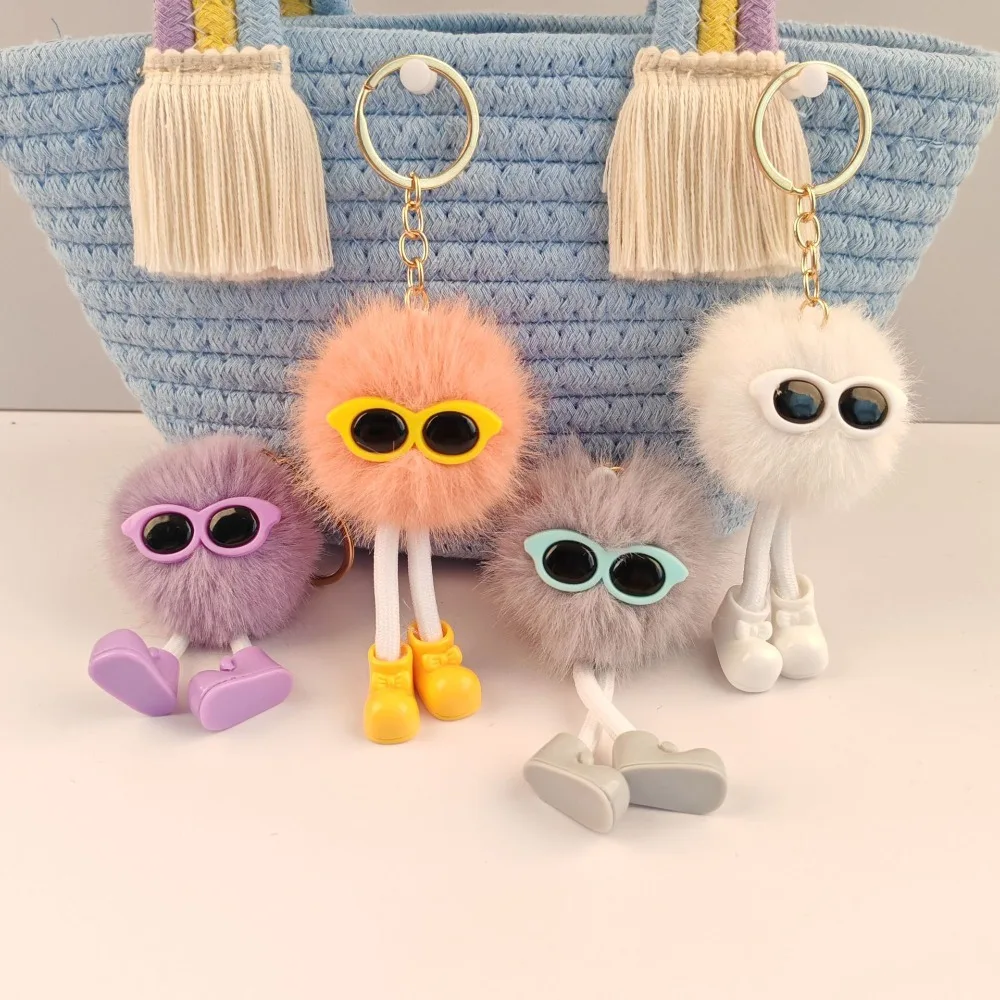 Creative Coal Ball Long Legs Doll Keyring Pendant Cute Bag Pendant Plush Couples Keychain Backpack Accessory Gift Deco