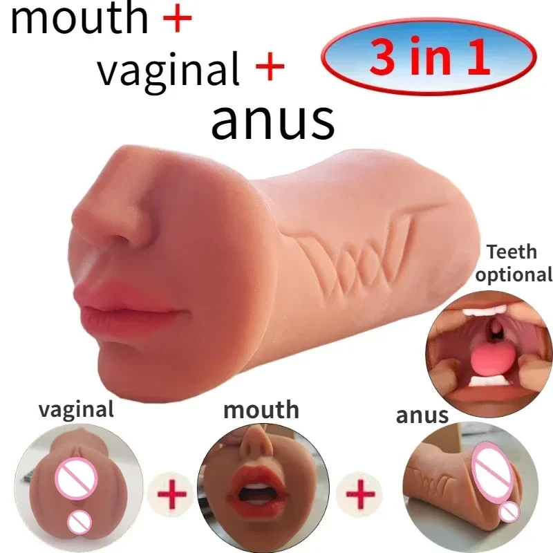 3 IN 1 Male Masturbation Sex Tool Pocket Pussy Sex Toys for Men with Realistic Vagina Masturbator Cup Sex Dol Tooys for Men