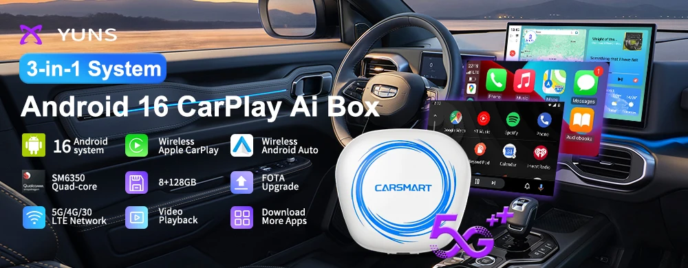 X-YUNS Carplay Adapter Kabellos 2026 AI Box Wireless CarPlay für BMW ID7 ID8 ID9 Android 16 Smart Carplay Adapter Android Auto – Detail 1