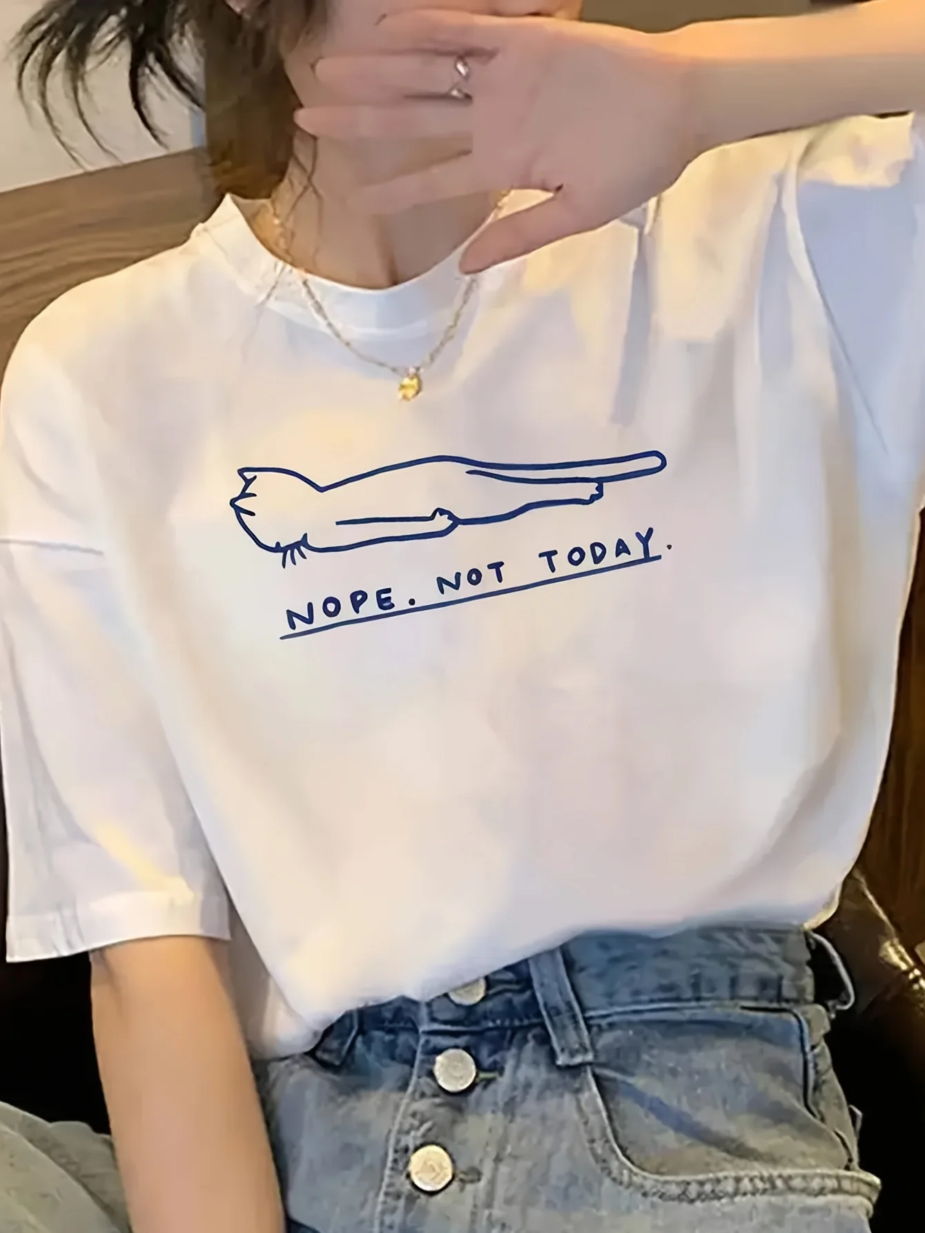 

Women'S -Inspired Geometric Pattern Short Sleeve T-Shirt Crew Neck Summer Casual Top with "NOPE NOT TODAY" Graphic Design