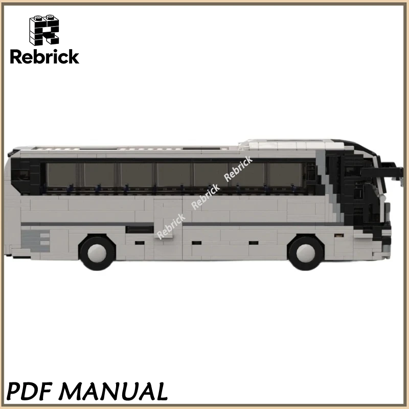 High-detail European tour bus building blocks, with a sleek front design, perfect for long-distance bus display and decoration
