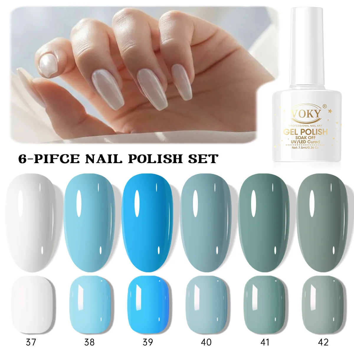 

6PCS Blue & Green Gel Nail Polish Set, Fresh Summer Tone UV Gel Polish Kit, Soak Off UV/LED Cured Nail Polish for Daily Manicure