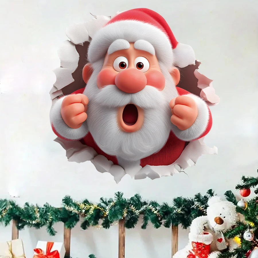 Cartoon Santa Claus Wall Sticker For Bedroom Living Room Entrance Hall Home Decoration Wall Decal Removable PVC Home Decals