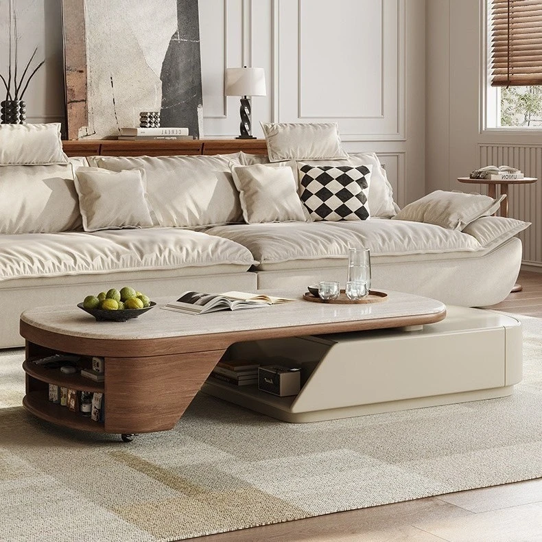 

Simple travertine rock slab coffee table living room home designer coffee table small apartment storage light luxury retractable